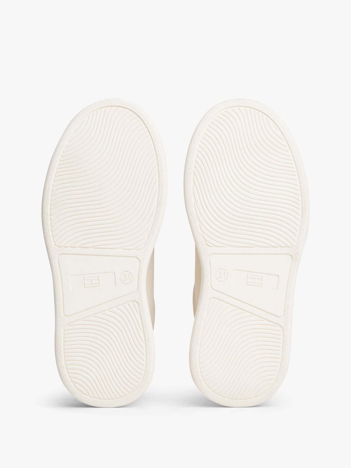 TH Monogram Metallic Heel Platform Trainers — Beige