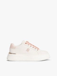 TH Monogram Metallic Heel Platform Trainers — Beige 1