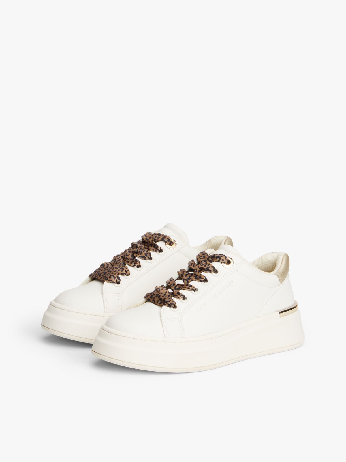 Leopard Print Laces Platform Trainers — White