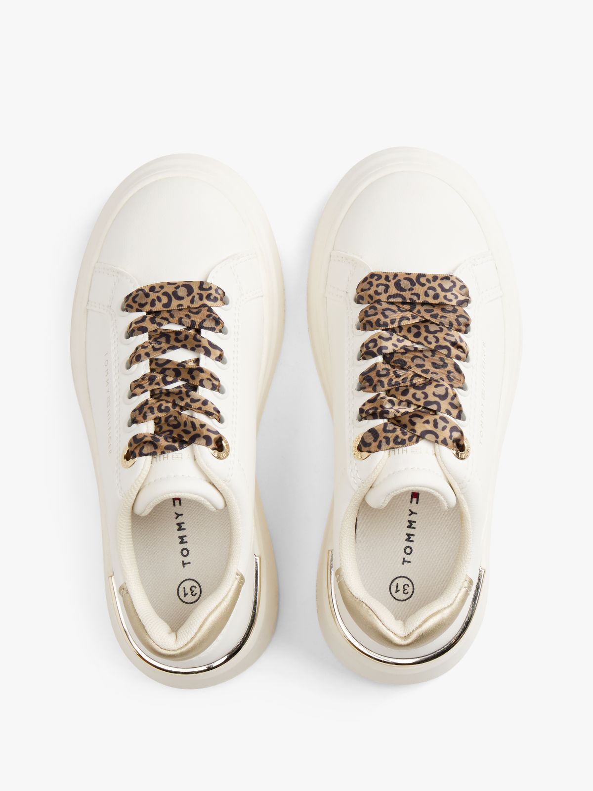 Leopard Print Laces Platform Trainers — White