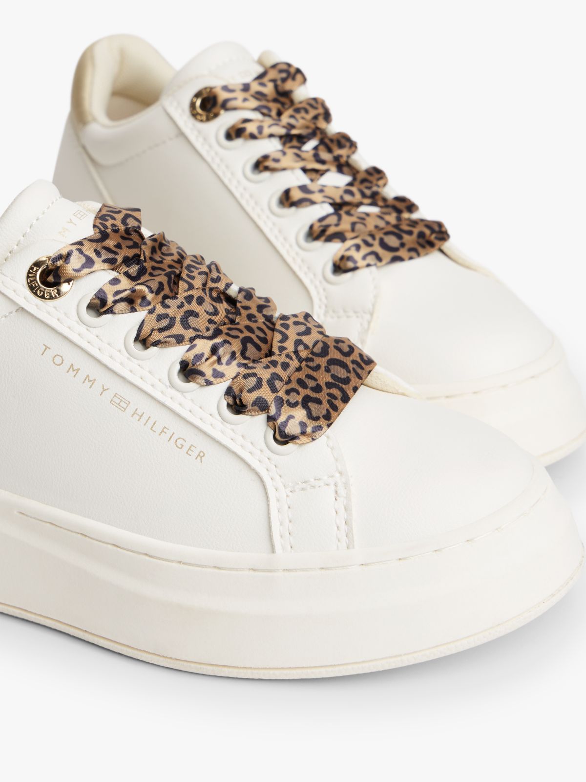 Leopard Print Laces Platform Trainers — White