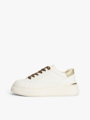 sneakers con suola alta e lacci leopardati bianco da bambine tommy hilfiger