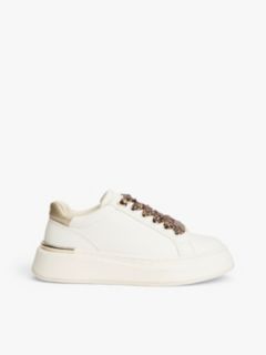 Leopard Print Laces Platform Trainers — White 1