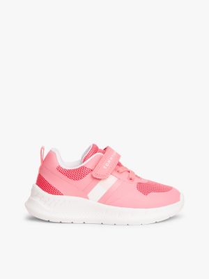 pink logo hook and loop trainers for girls tommy hilfiger