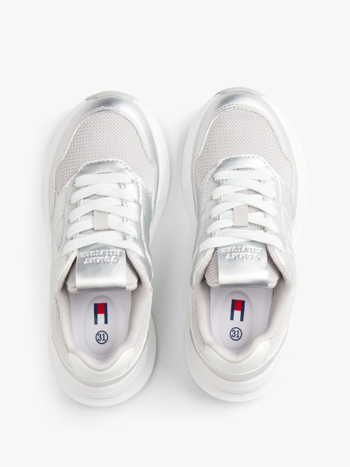 TH Monogram Metallic Chunky Trainers — Silver