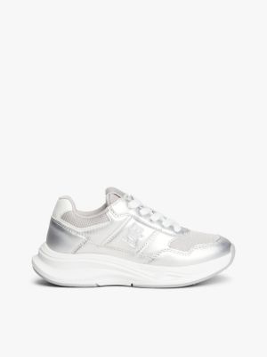 silver th monogram metallic chunky trainers for girls tommy hilfiger