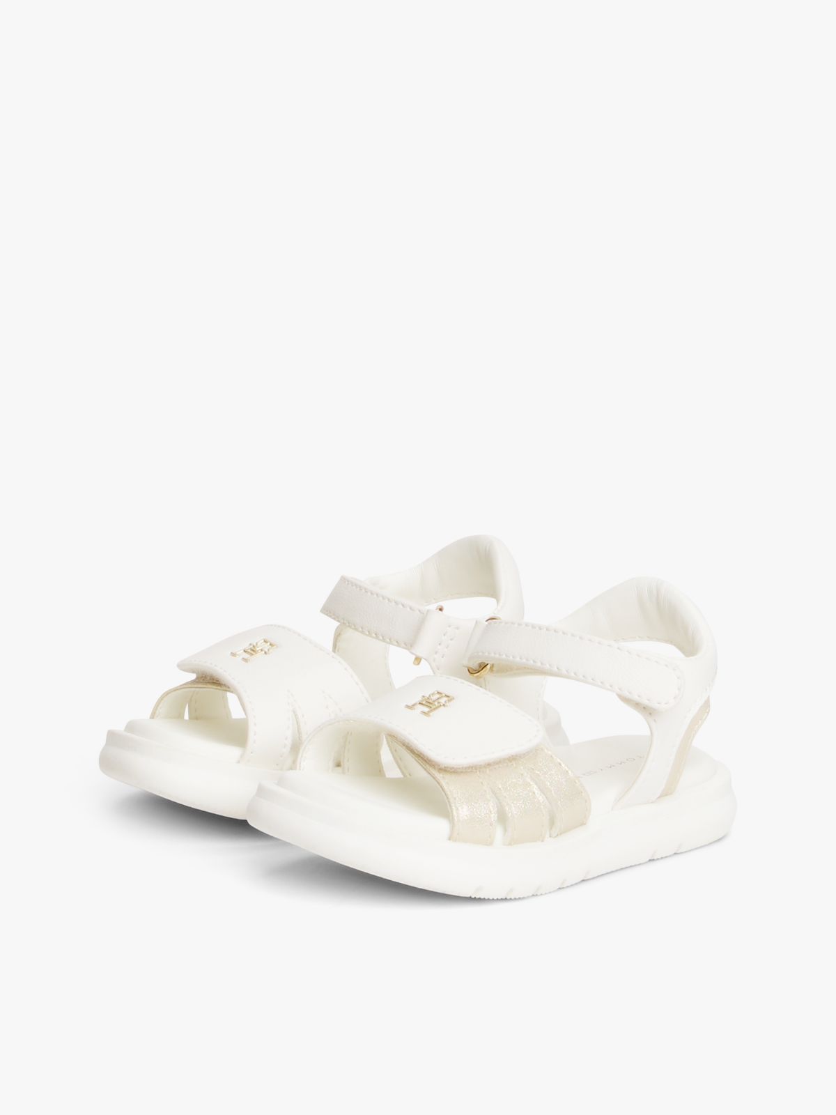 TH Monogram Hook And Loop Sandals — White