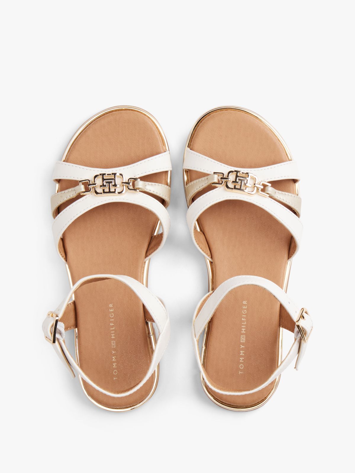 TH Monogram Metallic Trim Sandals — White