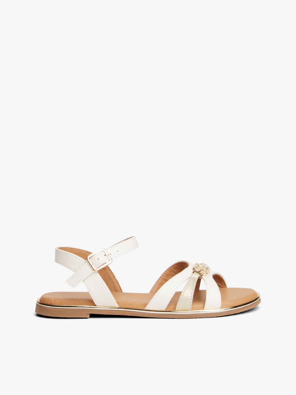 TH Monogram Metallic Trim Sandals — White
