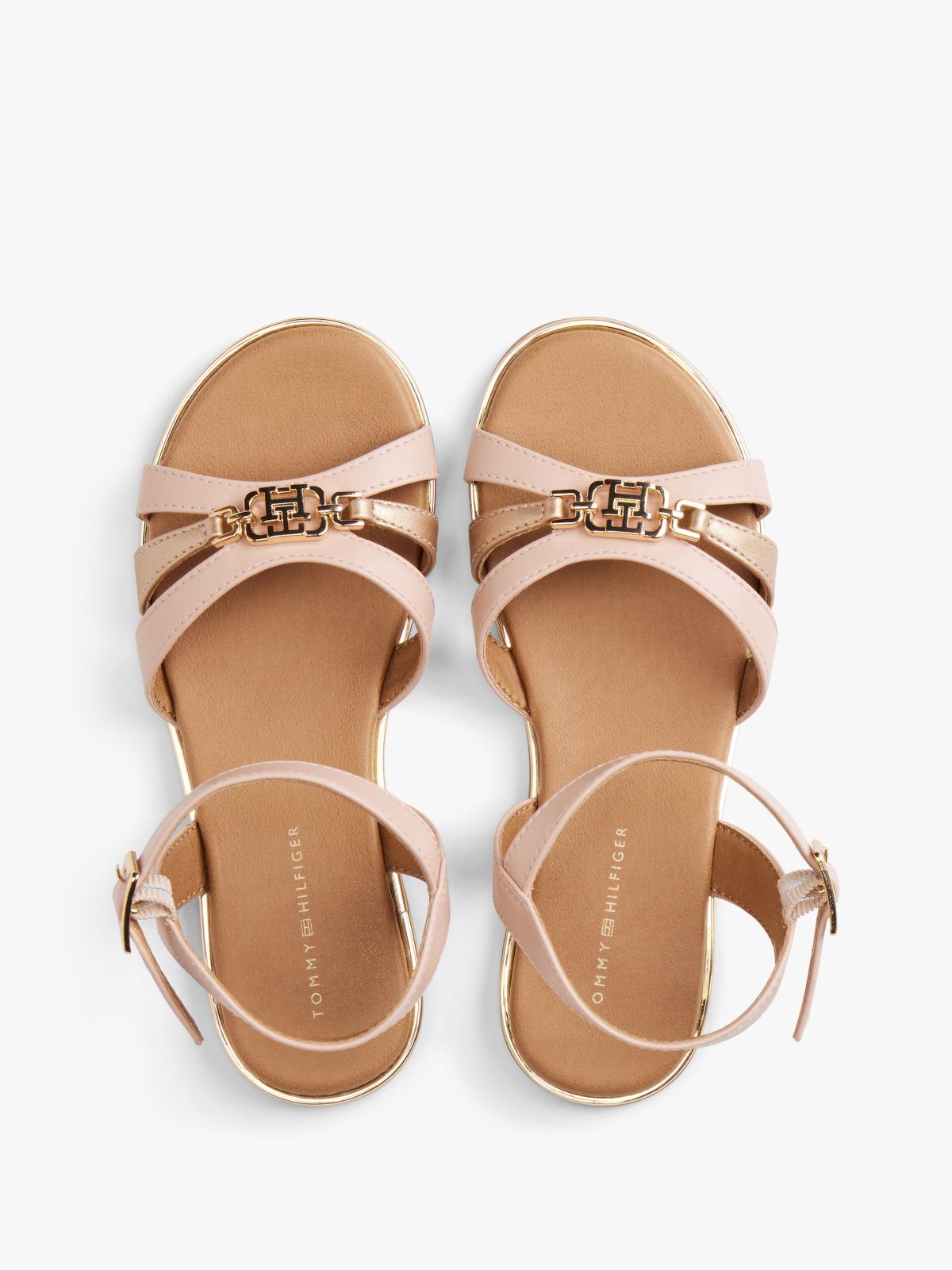 TH Monogram Metallic Trim Sandals — Pink