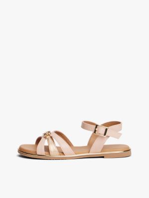 pink th monogram metallic trim sandals for girls tommy hilfiger
