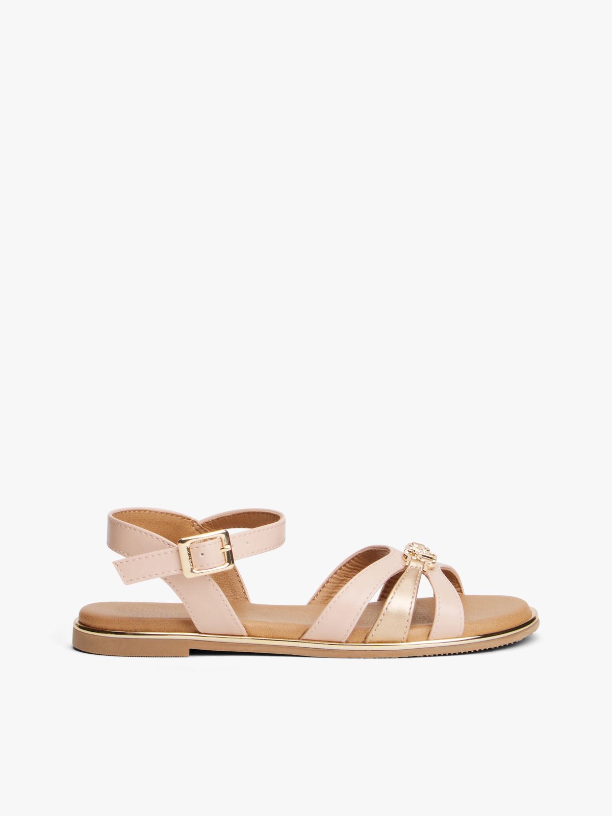 TH Monogram Metallic Trim Sandals — Pink
