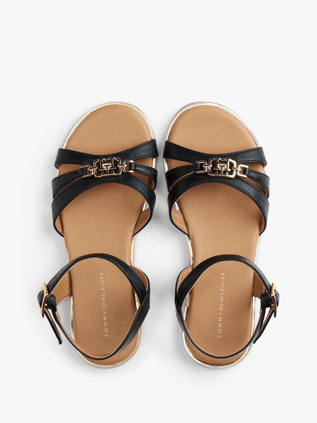 TH Monogram Metallic Trim Sandals — Black