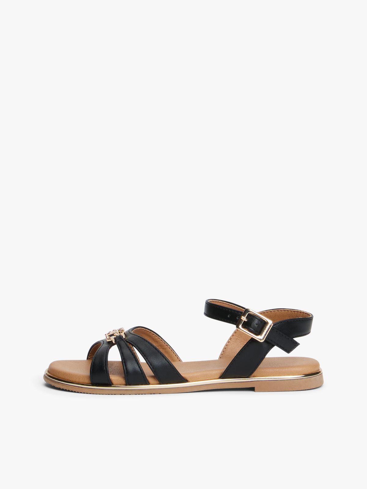 TH Monogram Metallic Trim Sandals — Black