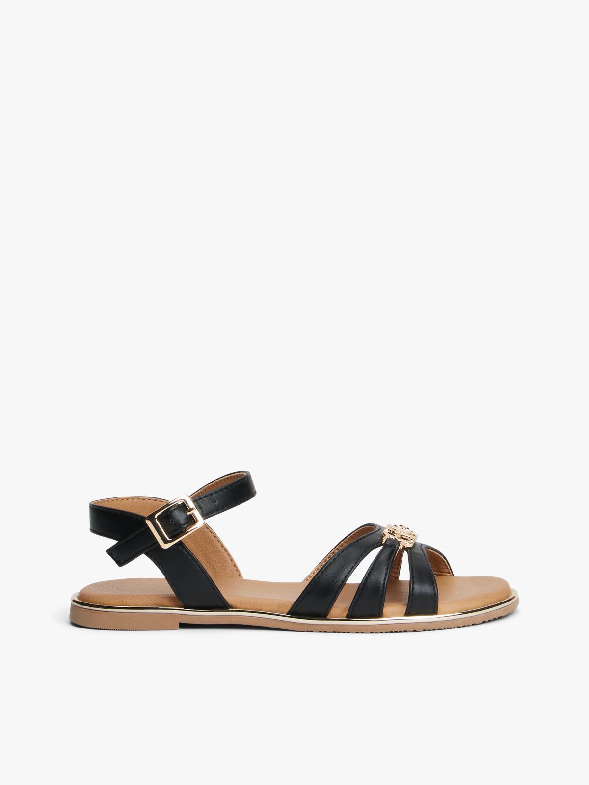 TH Monogram Metallic Trim Sandals — Black