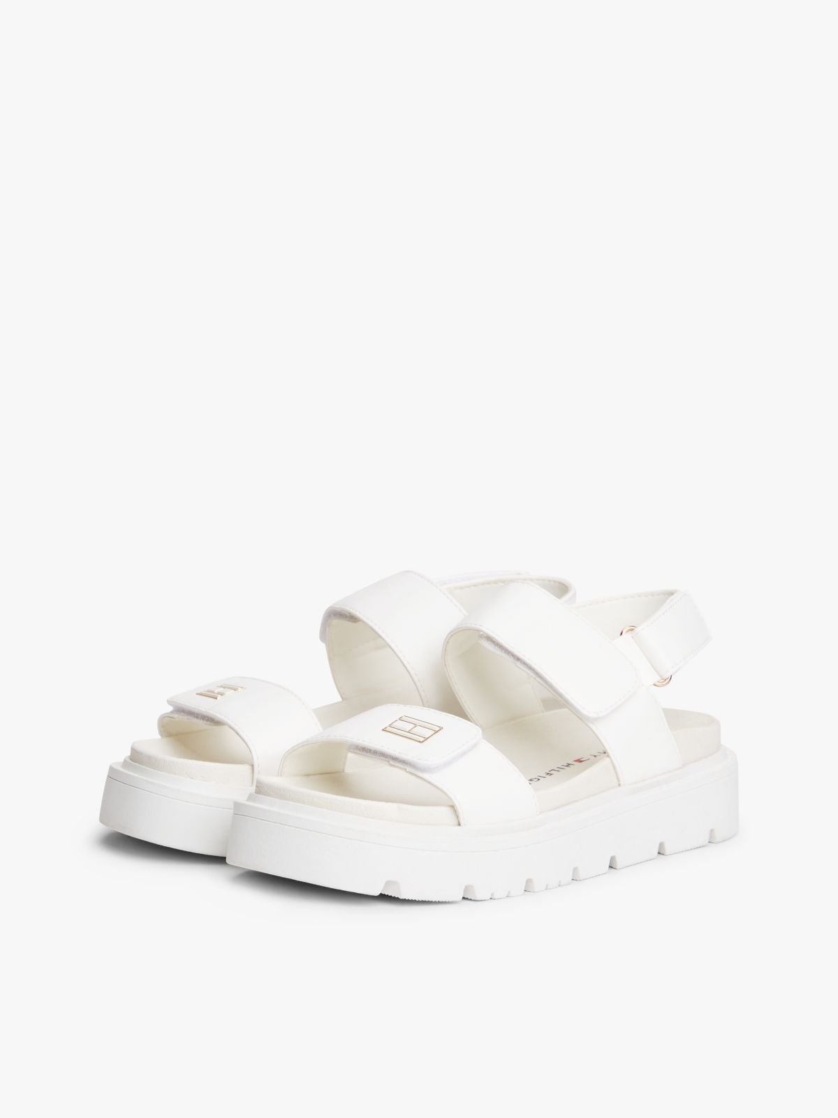 Chunky Cleat Hook And Loop Sandals — White