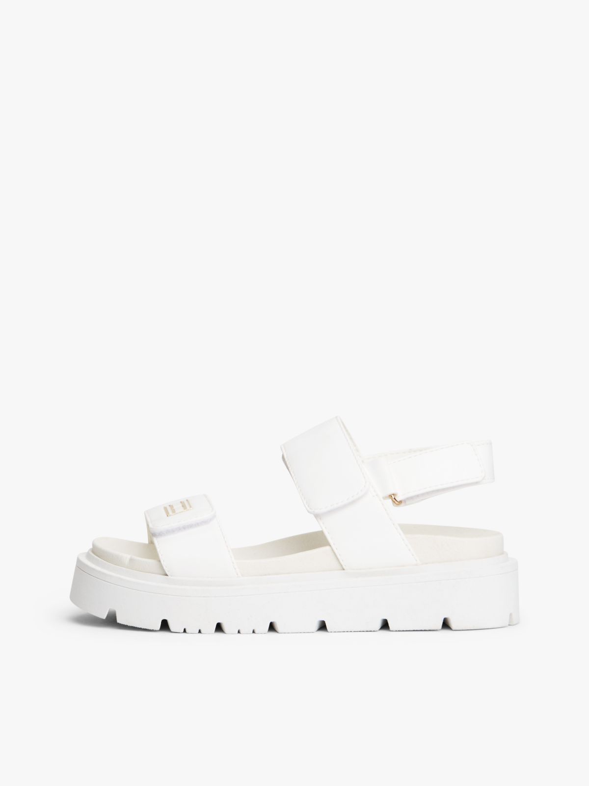 Chunky Cleat Hook And Loop Sandals — White