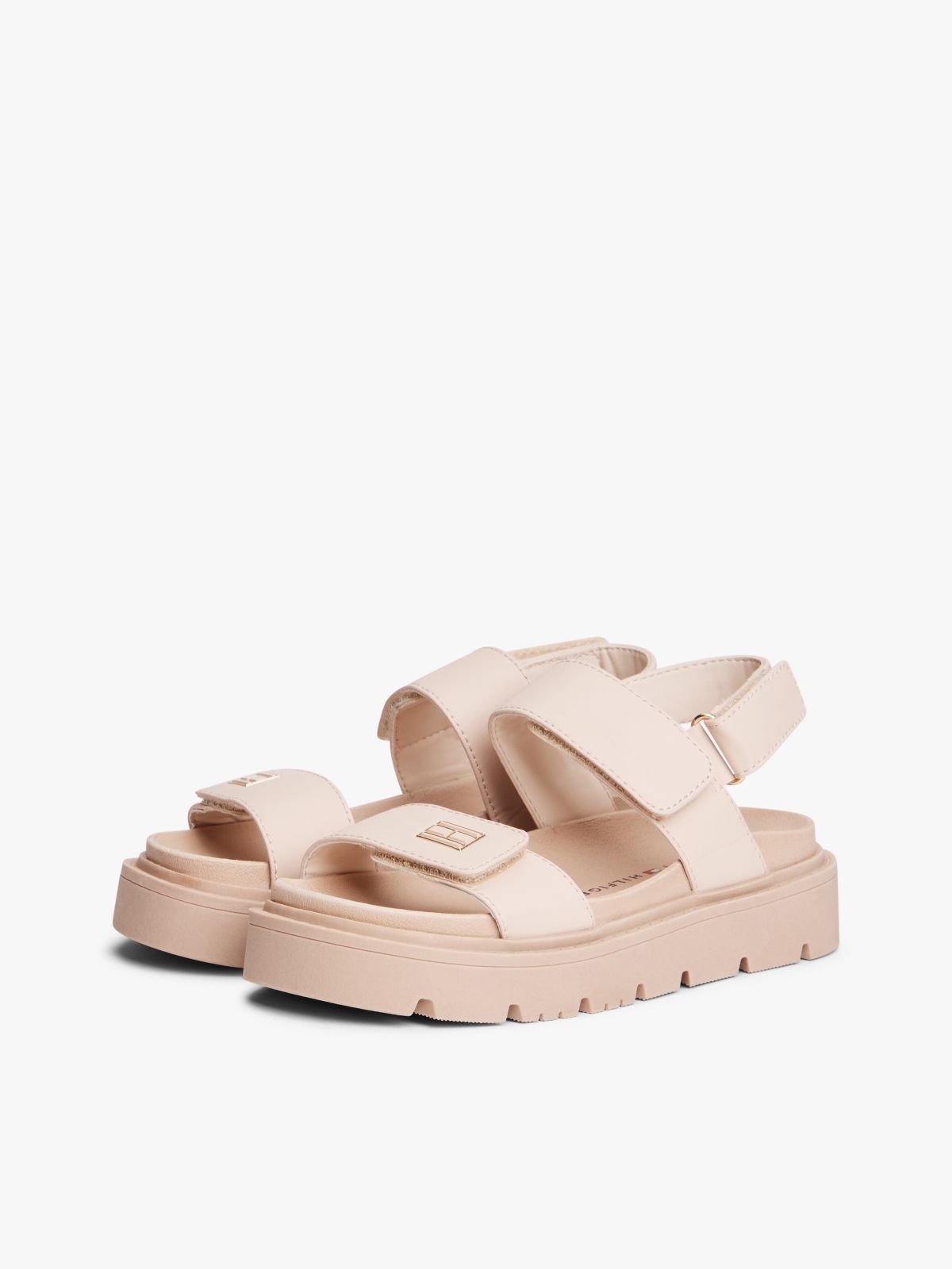 Chunky Cleat Hook And Loop Sandals — Pink