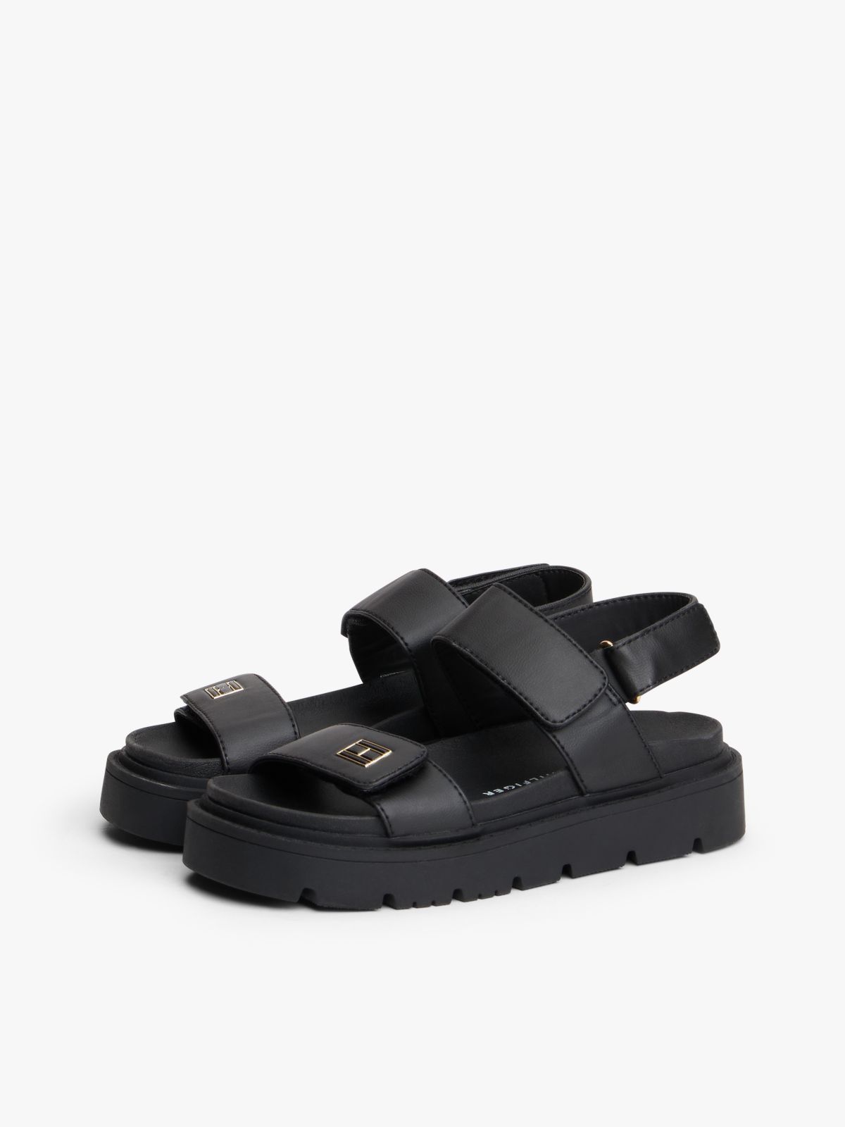 Chunky Cleat Hook And Loop Sandals — Black