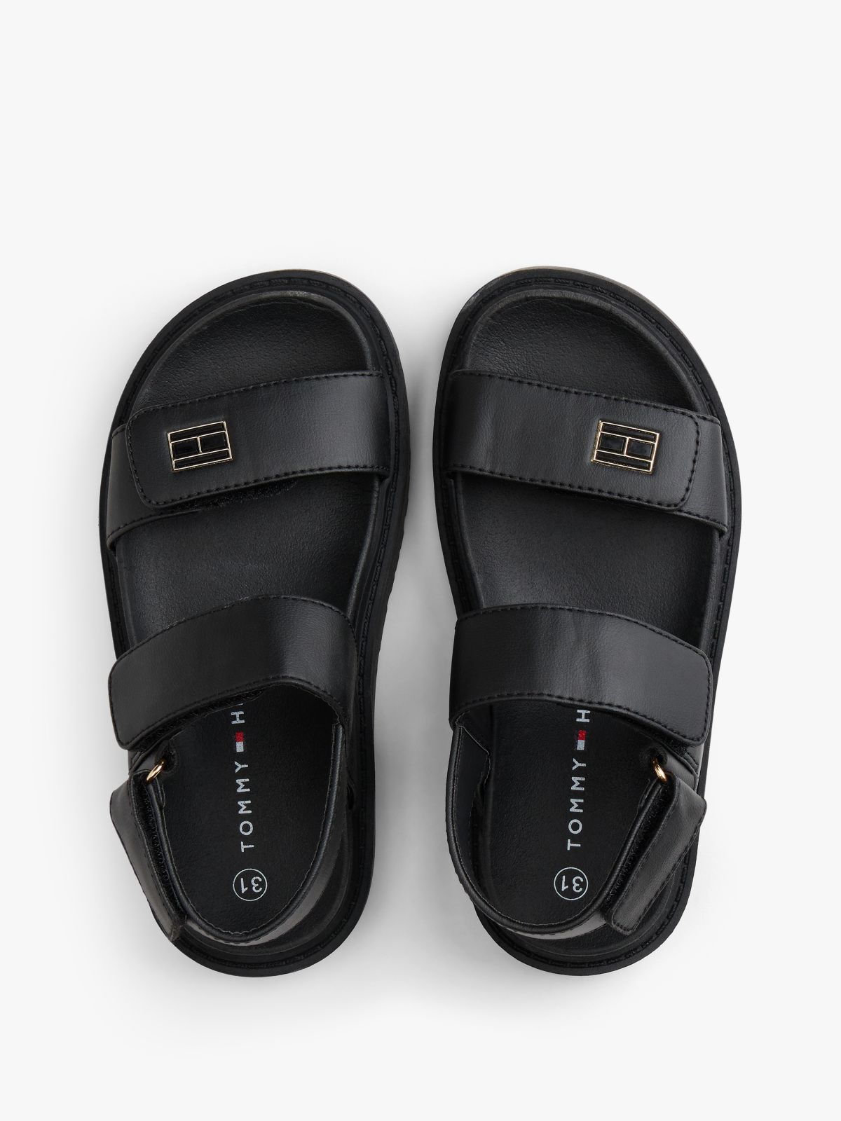 Chunky Cleat Hook And Loop Sandals — Black