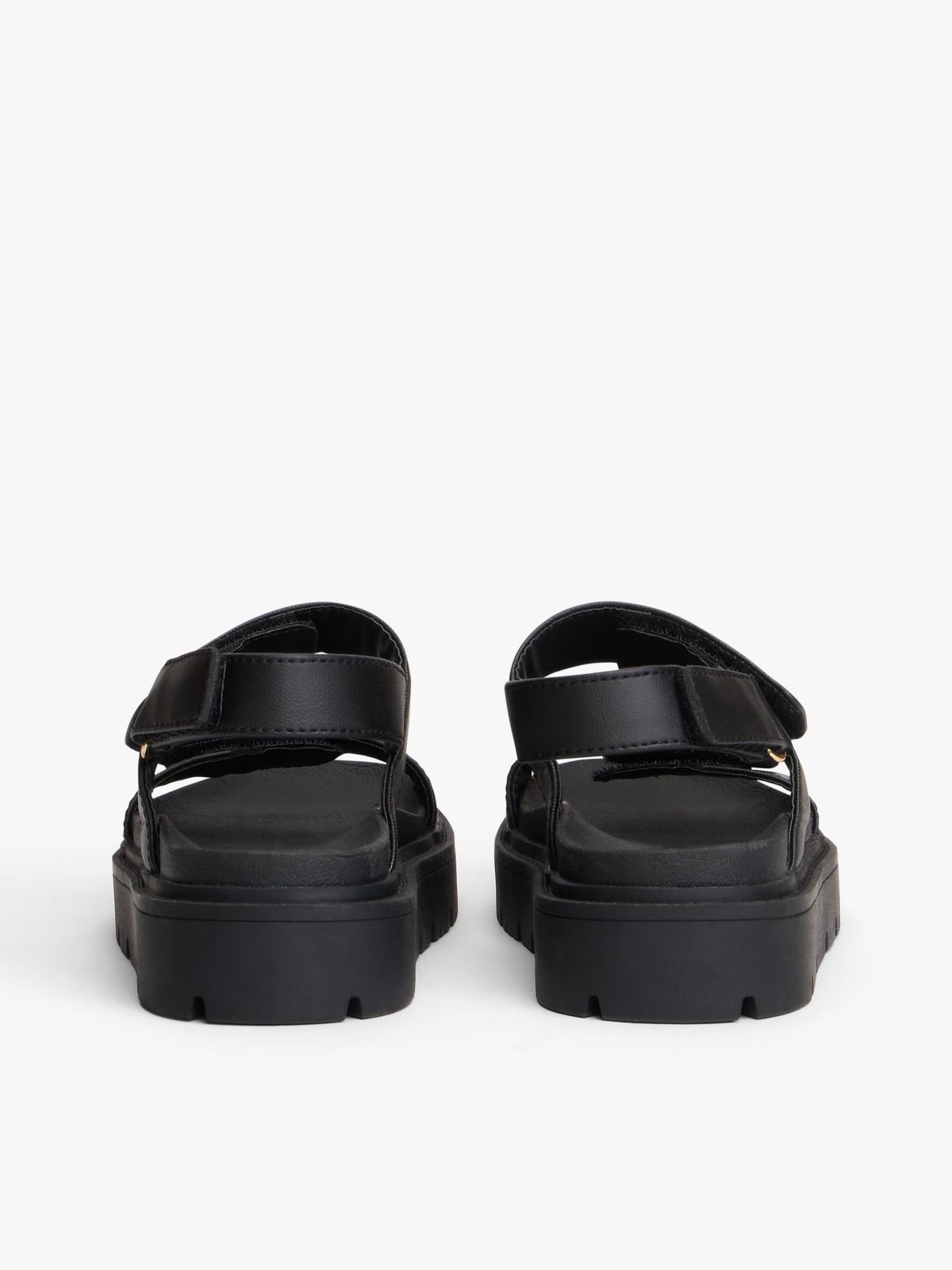 Chunky Cleat Hook And Loop Sandals — Black