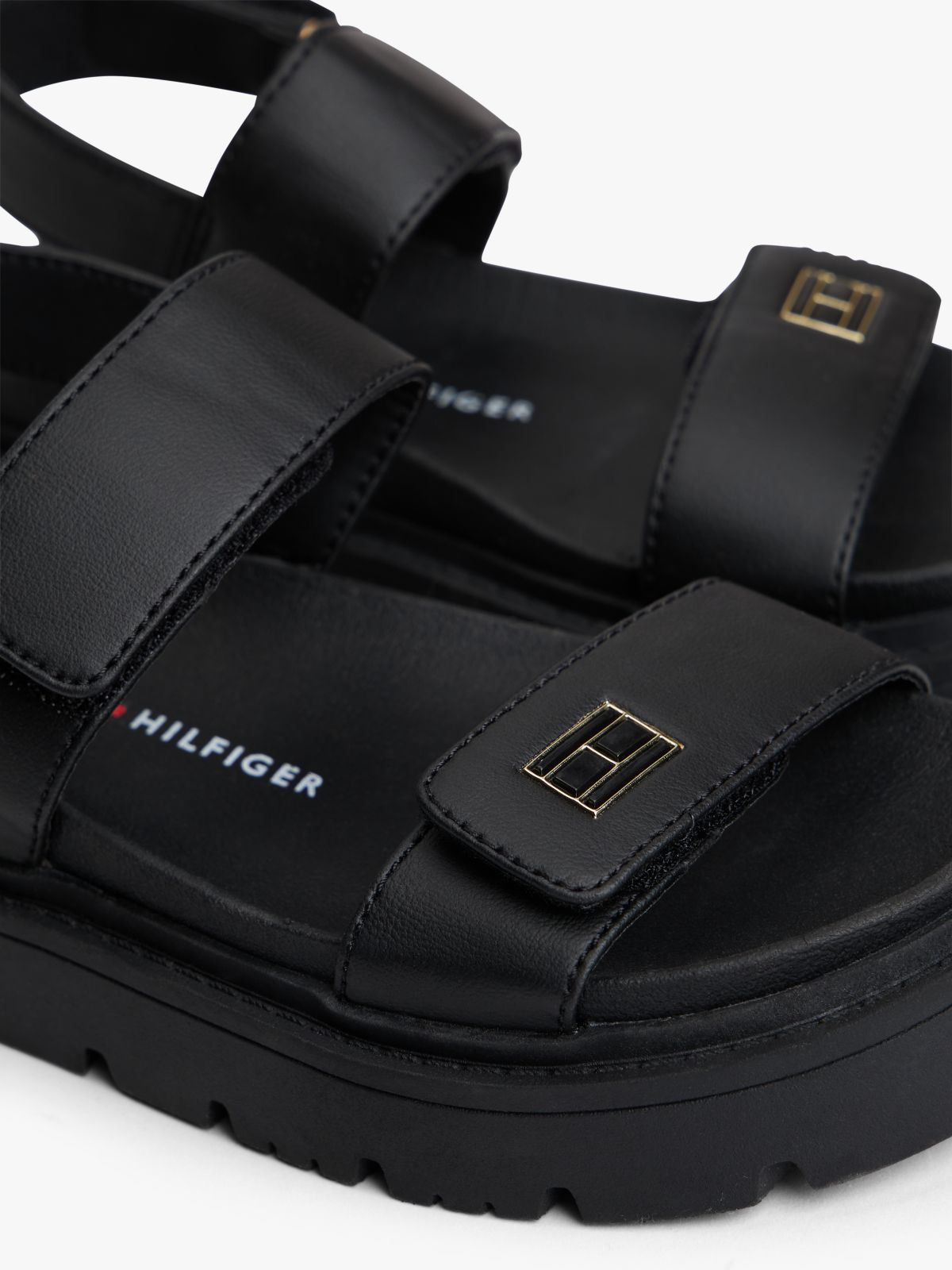 Chunky Cleat Hook And Loop Sandals — Black