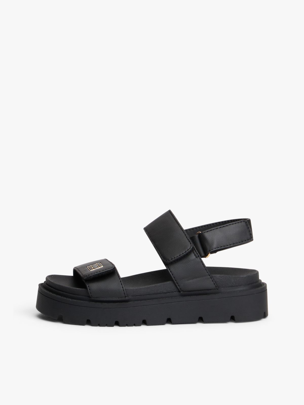 Chunky Cleat Hook And Loop Sandals — Black