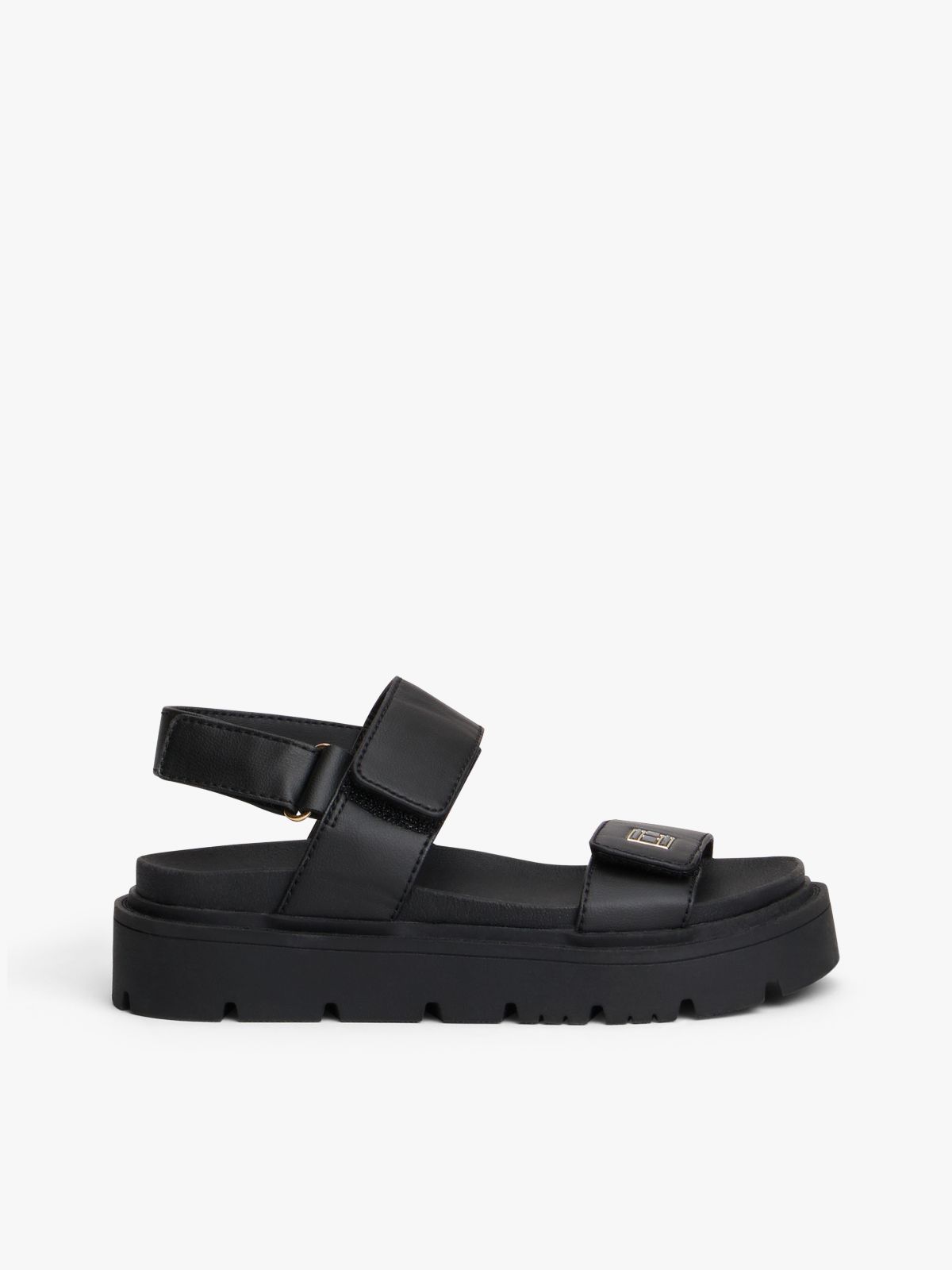 Chunky Cleat Hook And Loop Sandals — Black