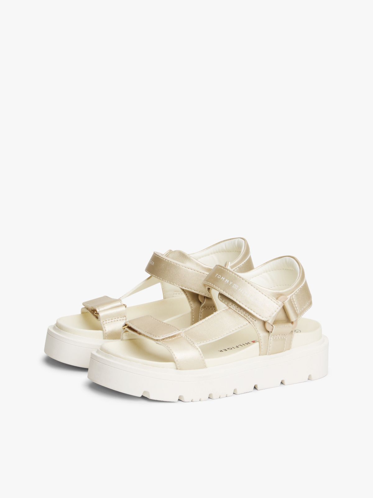 Metallic Cleat Hook And Loop Sandals — Gold