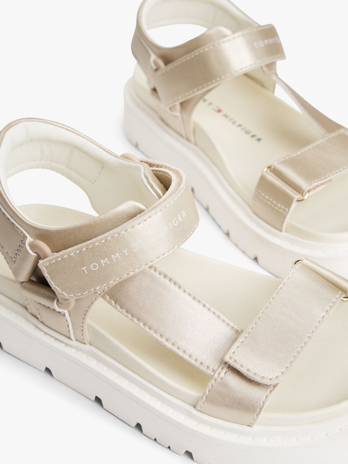 Metallic Cleat Hook And Loop Sandals — Gold
