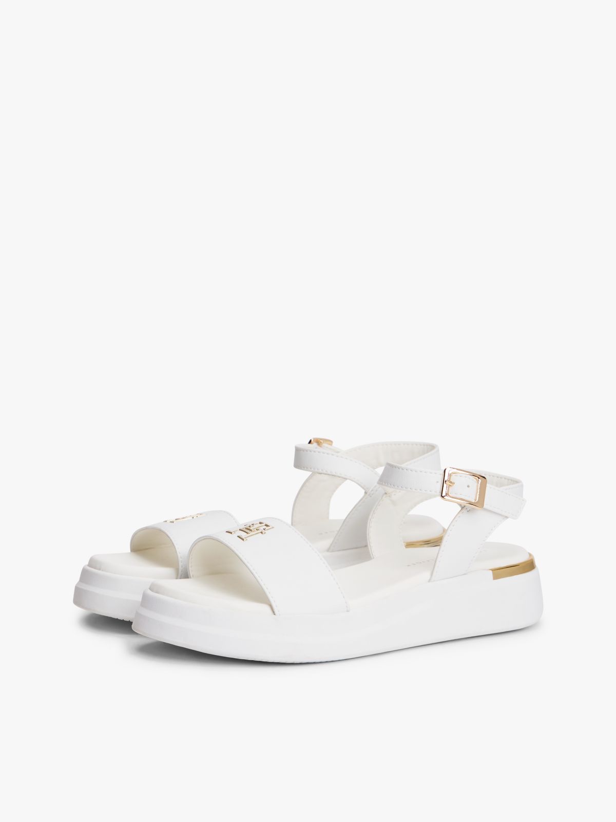 TH Monogram Strap Metallic Trim Sandals — White