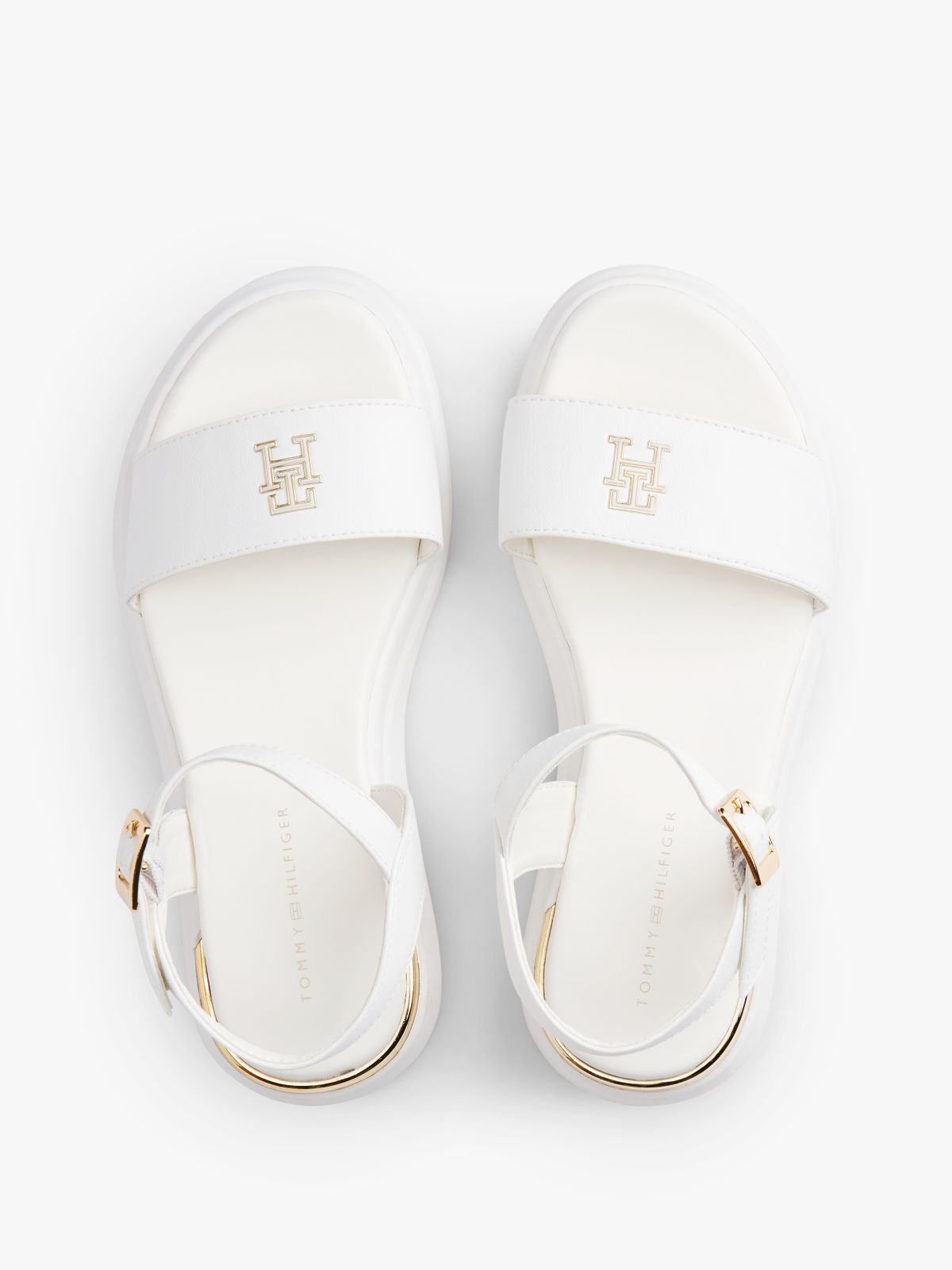 TH Monogram Strap Metallic Trim Sandals — White