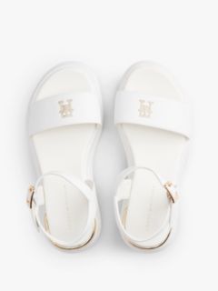 TH Monogram Strap Metallic Trim Sandals — White 3