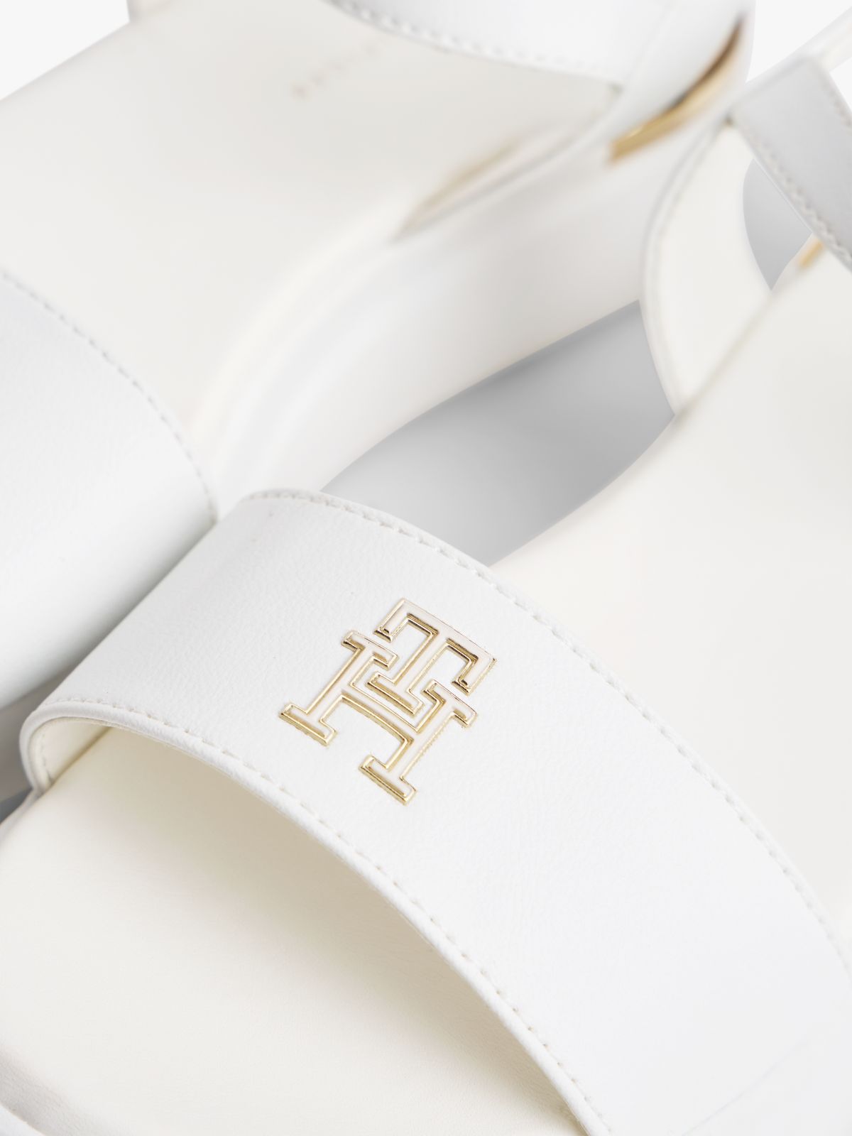 TH Monogram Strap Metallic Trim Sandals — White