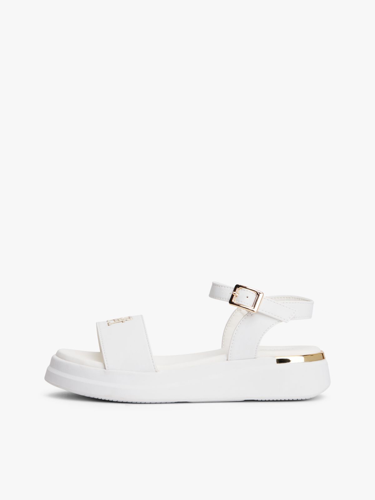 TH Monogram Strap Metallic Trim Sandals — White