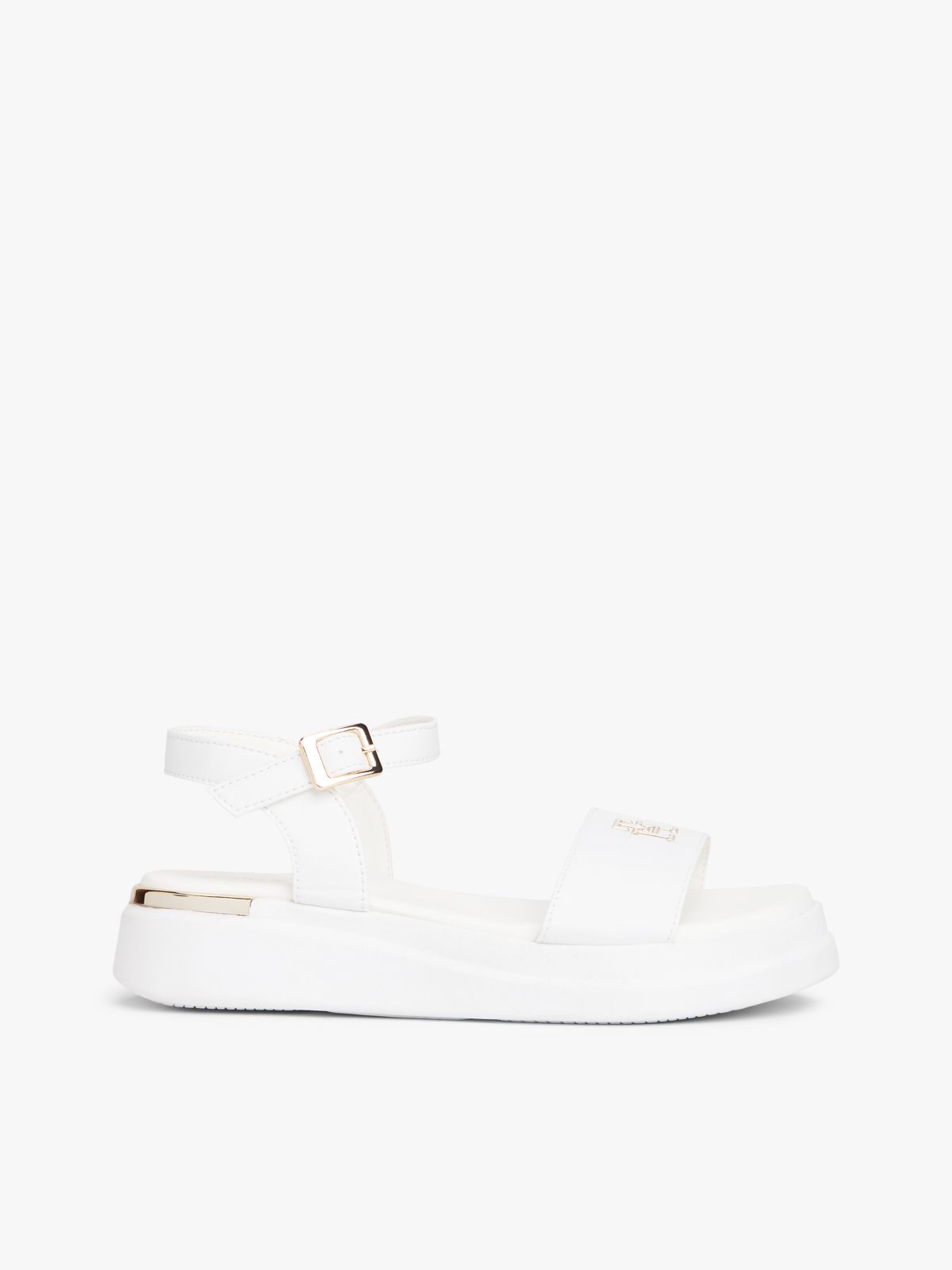 TH Monogram Strap Metallic Trim Sandals — White