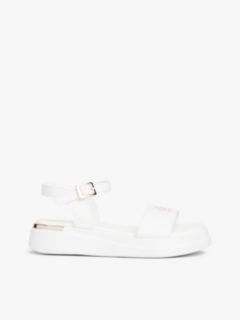 TH Monogram Strap Metallic Trim Sandals — White 1