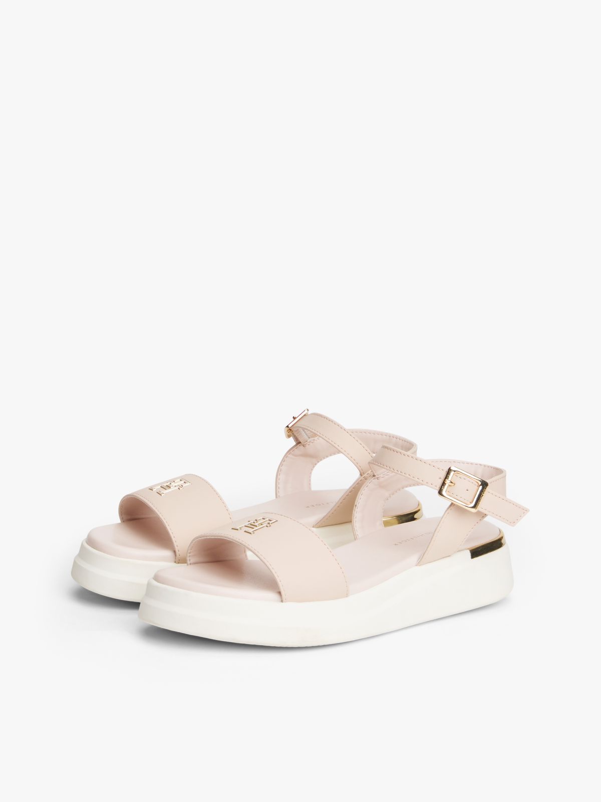 TH Monogram Strap Metallic Trim Sandals — Pink