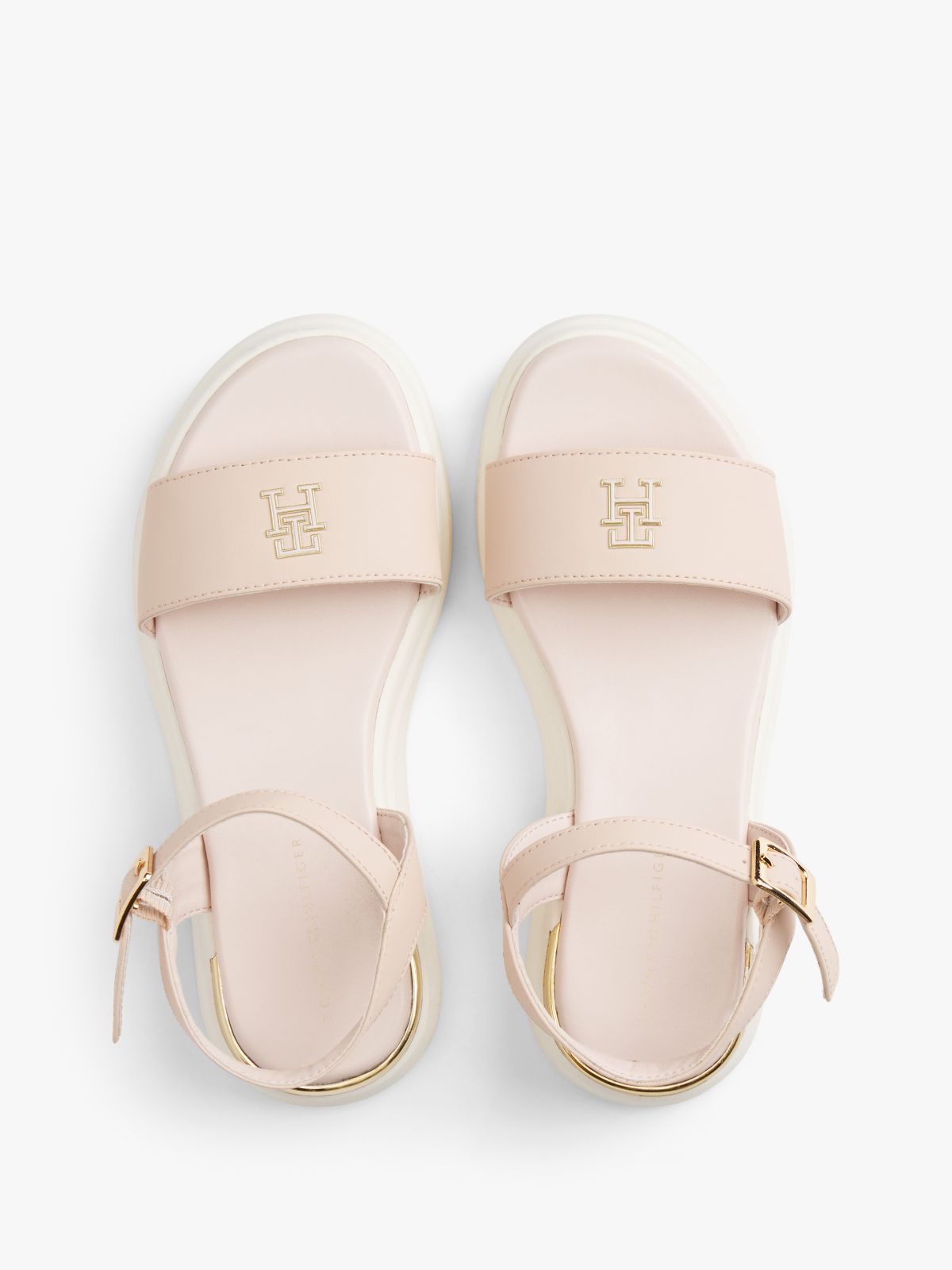 TH Monogram Strap Metallic Trim Sandals — Pink