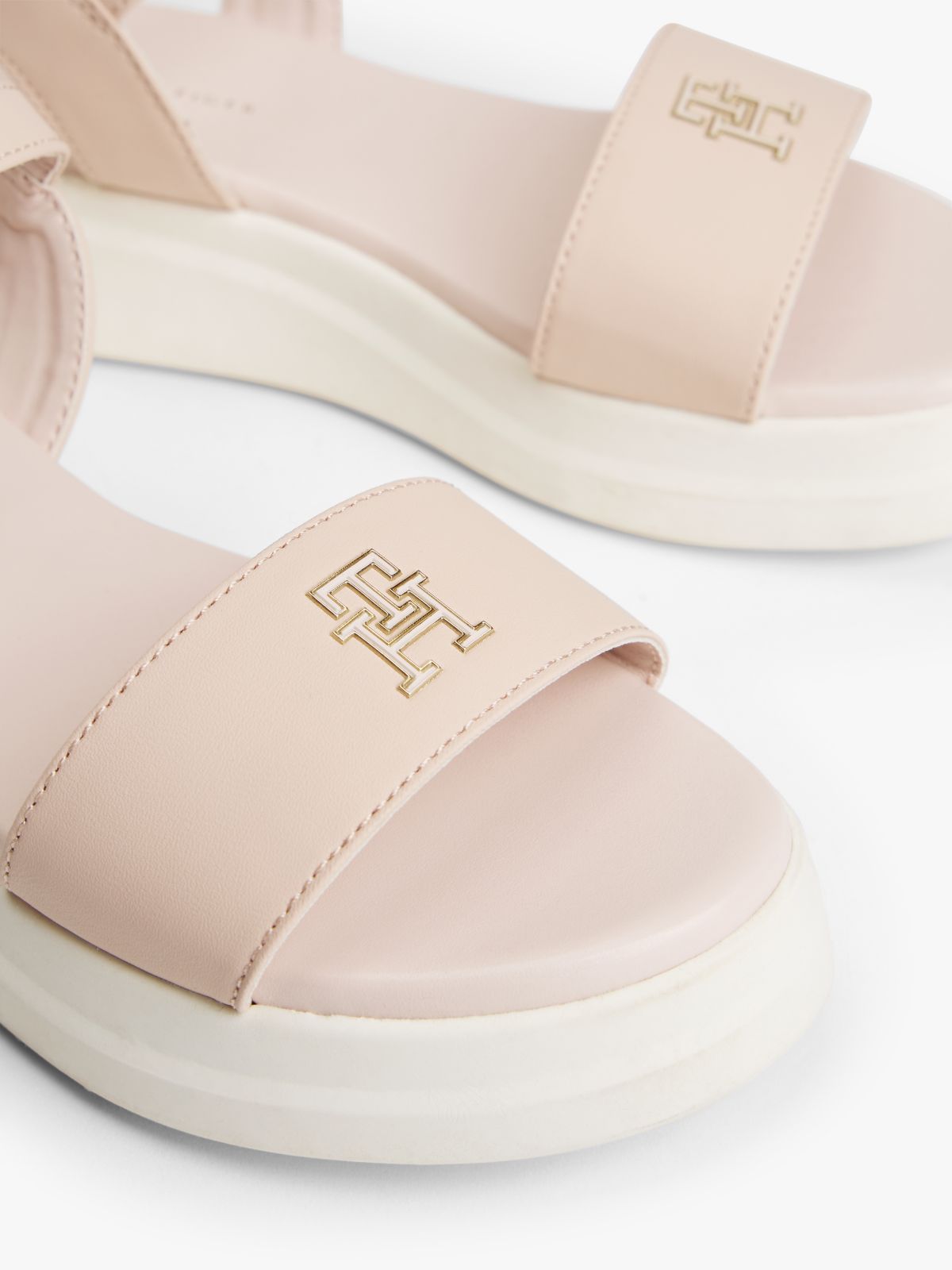 TH Monogram Strap Metallic Trim Sandals — Pink