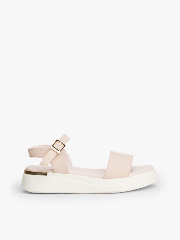 TH Monogram Strap Metallic Trim Sandals — Pink