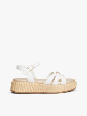 white plateau-sandale aus jute mit th-monogramm für mädchen - tommy hilfiger