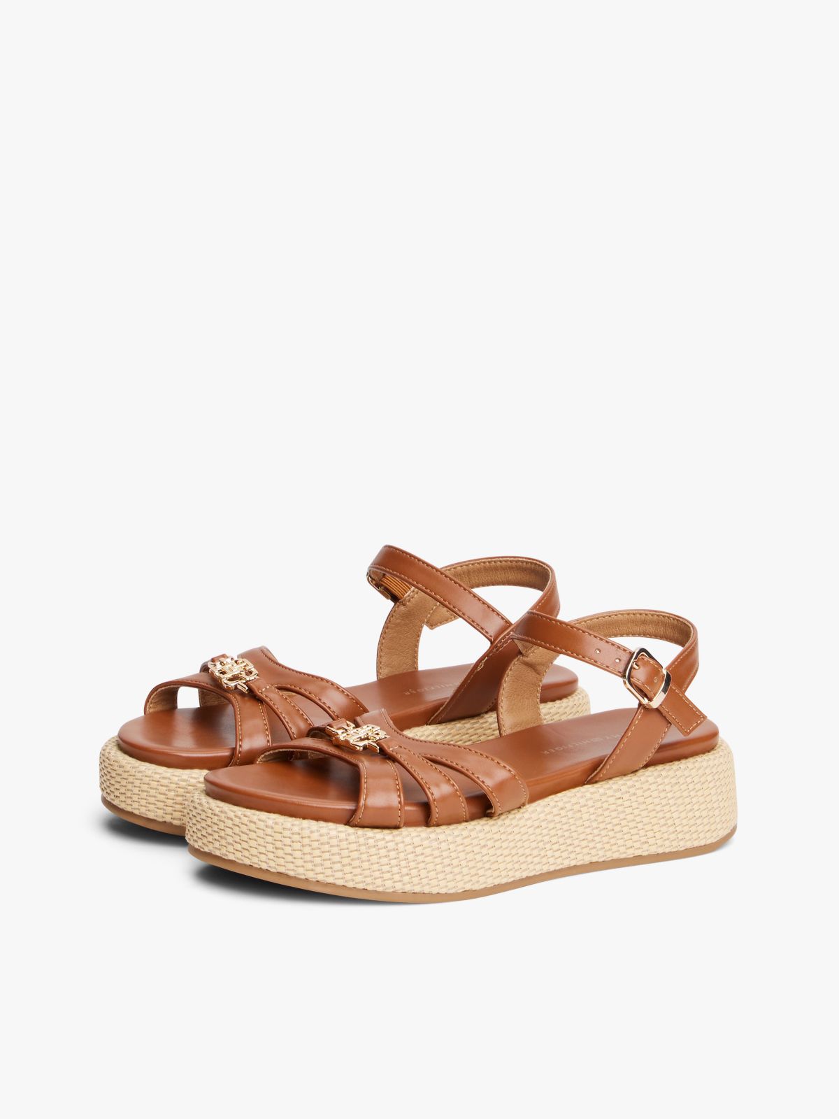 Jute TH Monogram Platform Sandals — Brown