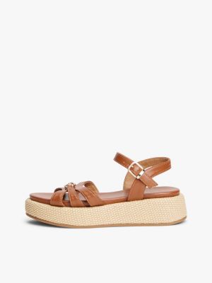 braun plateau-sandale aus jute mit th-monogramm für mädchen - tommy hilfiger
