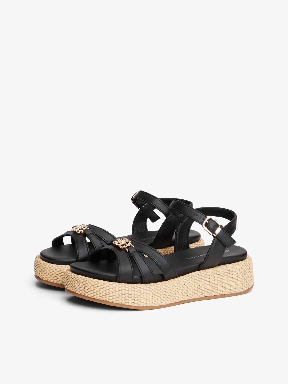 Jute TH Monogram Platform Sandals — Black