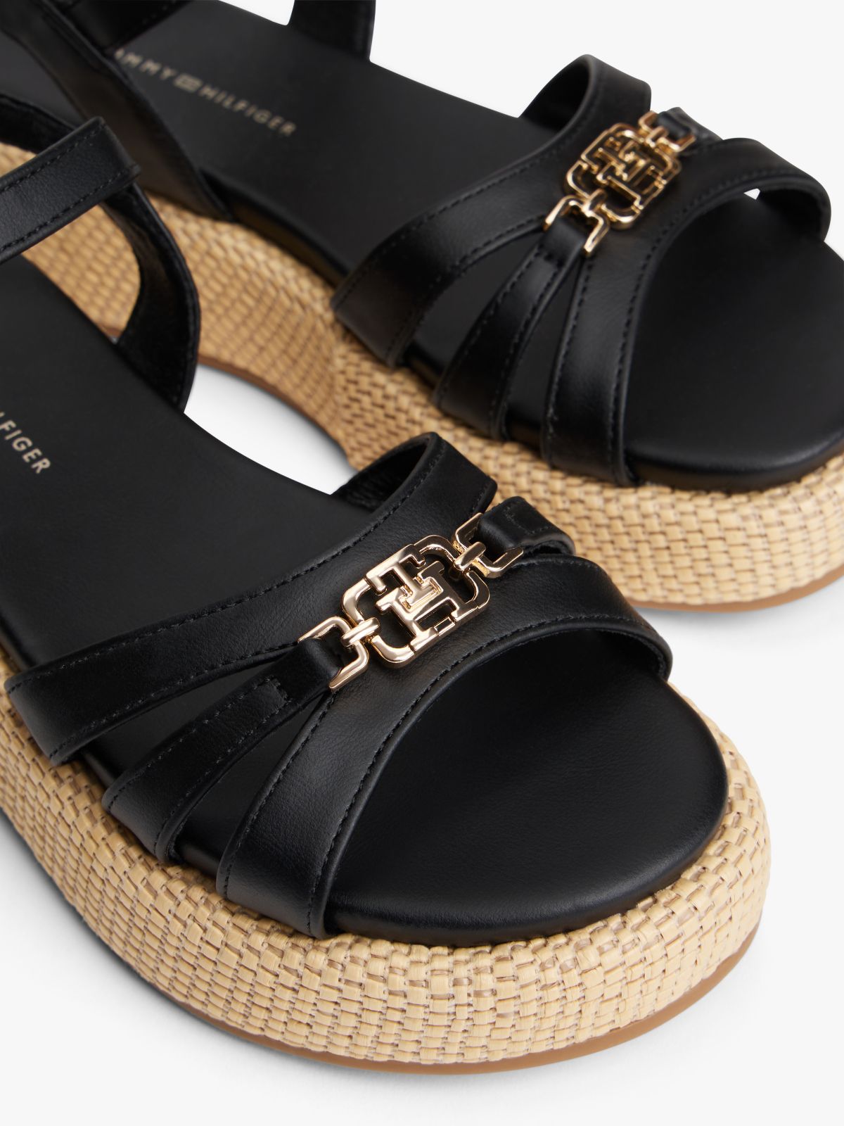 Jute TH Monogram Platform Sandals — Black