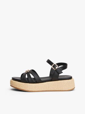 schwarz plateau-sandale aus jute mit th-monogramm für mädchen - tommy hilfiger