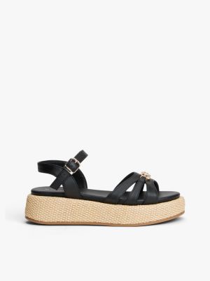 black jute th monogram platform sandals for girls tommy hilfiger