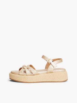 gold glänzende jute-sandale mit th-monogramm für mädchen - tommy hilfiger
