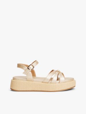 gold jute th monogram shiny sandals for girls tommy hilfiger